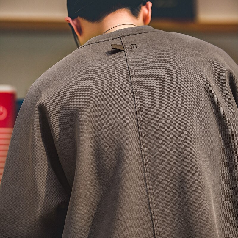 Vintage Air Cotton Men's T-shirts Summer Loose Stitching Non-iron Brethable Short-sleeved Tee Trendy Gray T-shirt