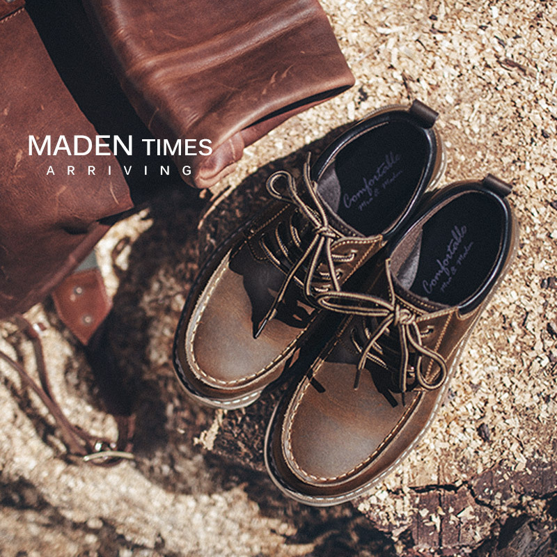 Maden Low cut crazy horse leather brown outdoor casual big head leather shoes