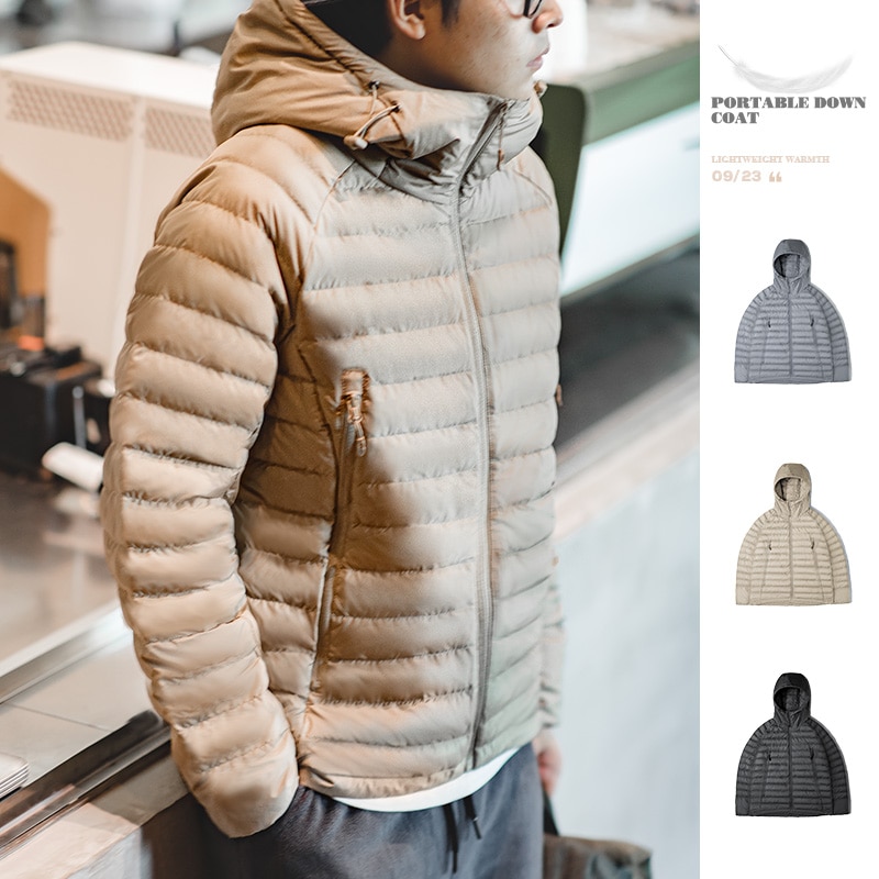 Maden Light Weight Duck Down Jacket hooded Basic Winter Coat for Men Urban Streetwear Thick Warm Outdoor Windproof Puffer Jacket
