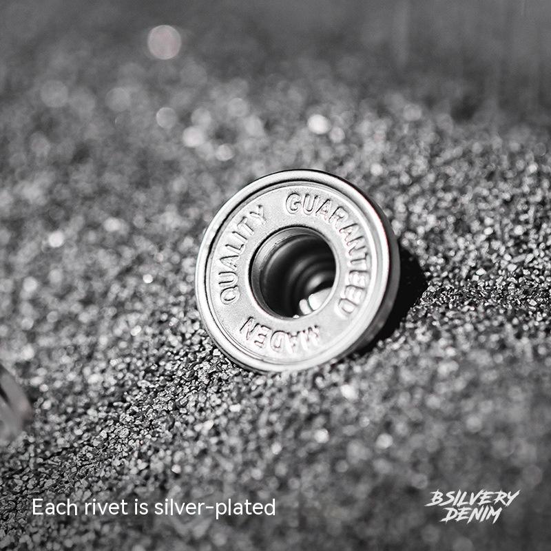 MADEN American Retro Silver Cow Denim Puree Red Ear Jeans Straight Long Pants