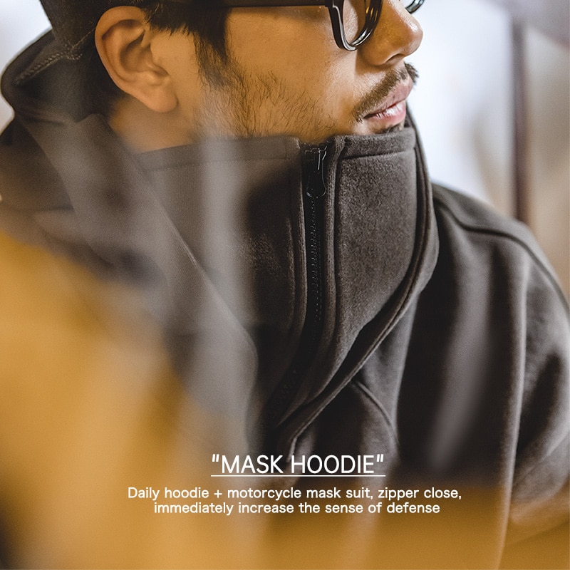 Maden American Retro Cargo Hoodie Men’s High Collar Mask Pullover Autumn &amp; Winter Thick Hoodies Casual Cityboy Special Design