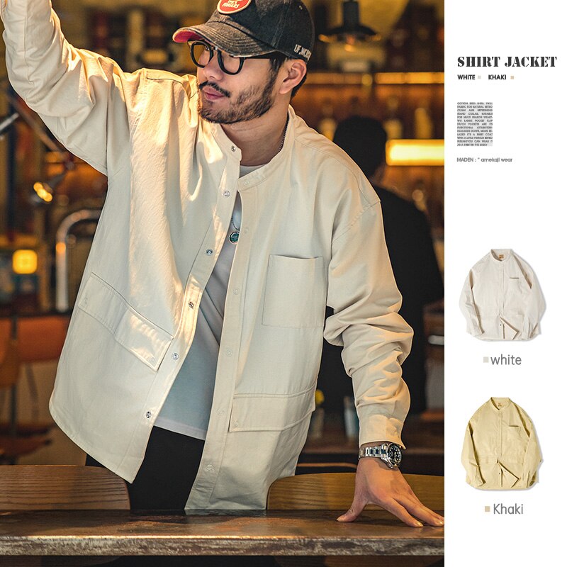 Maden Vintage 100% Cotton Shirt Jackets for Men Brand Casual Long Sleeve Pocket Shirts Fashion Outwear Essentials Amekaji Jacket