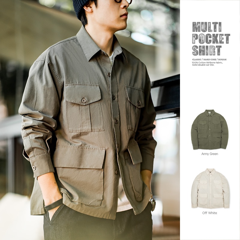 Maden 100% Cotton Multi-Pocket Shirts for Men Long Sleeve Designer Brand Vintage Shirt Amekaji Military Army Clothes AEchoice