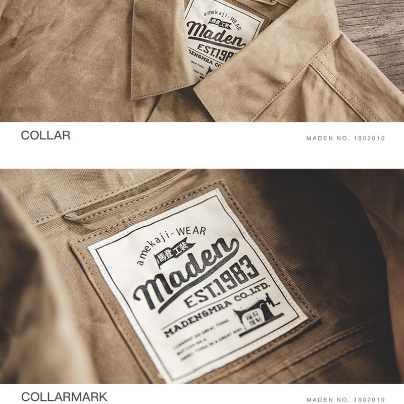 Maden Canvas Oil Wax Men Jackets Khaki Retro Multi-pocket Beaded Canvas Ami Kaji Jacket Big Pocket Solid Vintage Jacket Clothing