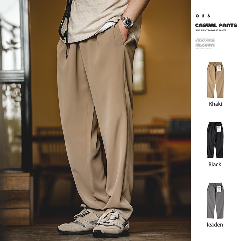 Maden Casual Pants for Men Retro Vintage Trousers Straight Leg Elastic Waist City Boy Style Anti-wrinkle Autumn Winter Clothing