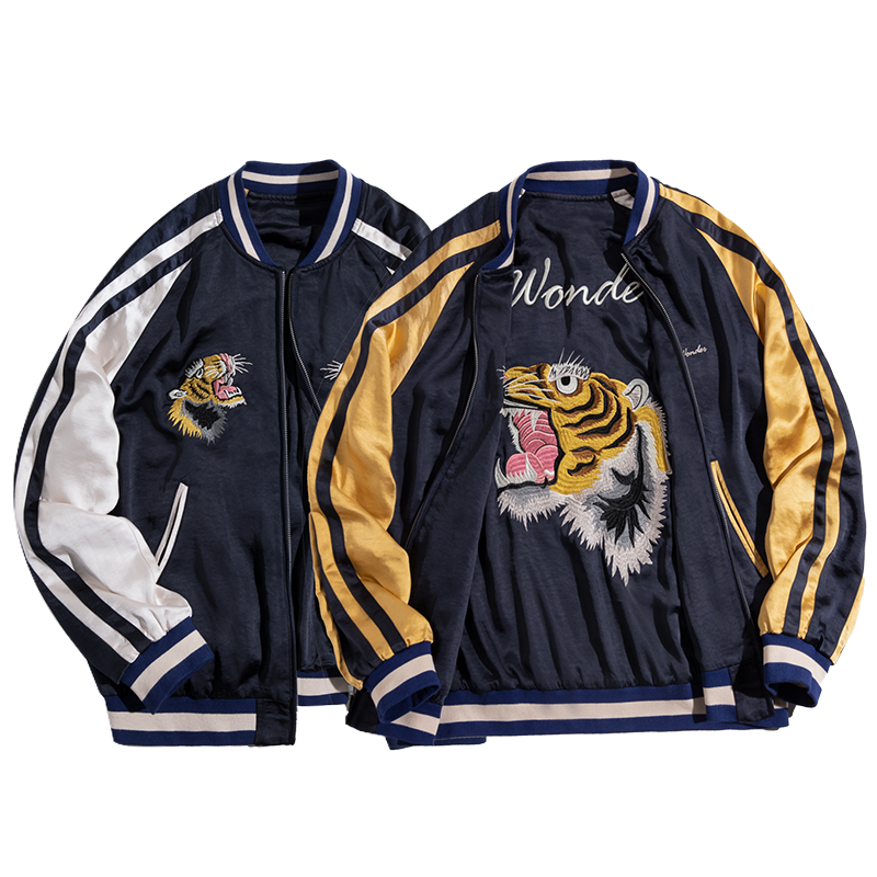 Maden Double Yokosuka Jackets For Men Japanese Retro Tiger Embroidered Jacket Non-iron Drape Jacket Coat Men Clothing