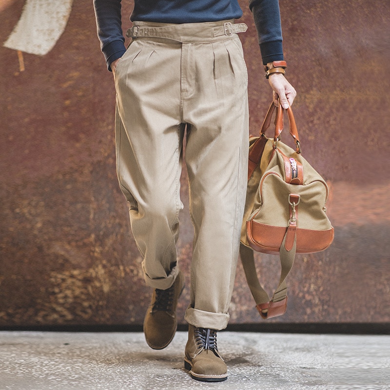 Maden Elastic Casual Pants Men Cargo Work Pant Vintage High Waist Classic Straight Trousers Autumn Winter Male New Bottoms