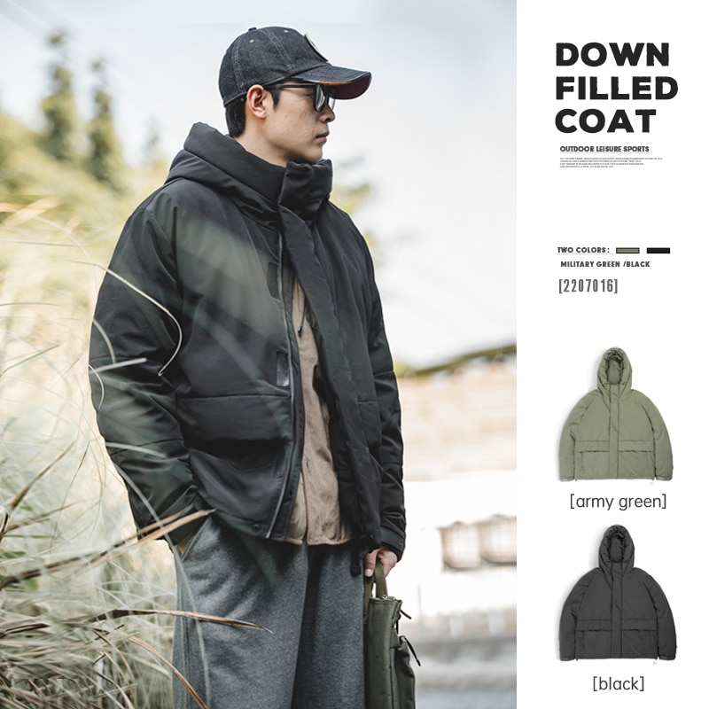 Maden Hooded White Duck Down Jackets for Men Outdoor Warm And Thick Winter Lightweight Coats Casual Short Puffer Jacket Overcoat