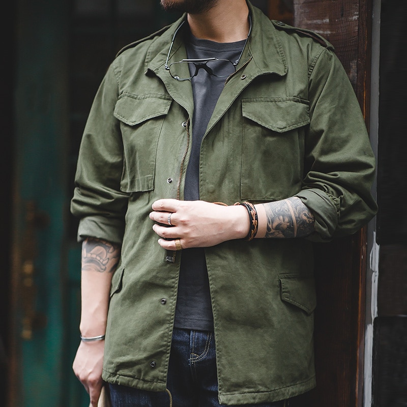 Maden M65 Jackets For Men Army Green Oversize Denim Jacket Military Vintage  Casual Windbreaker Solid Coat Clothes Retro Loose