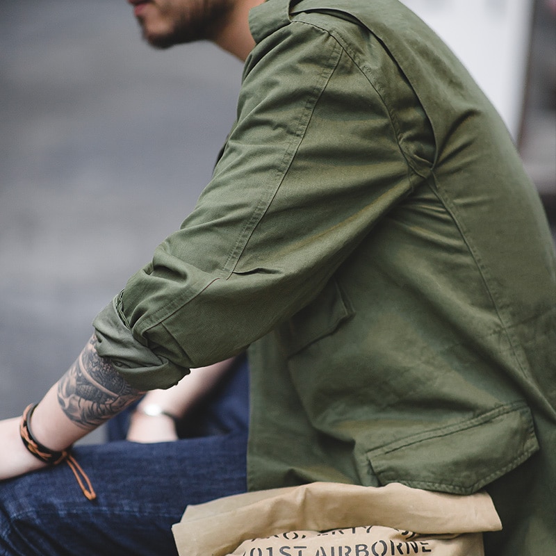 Green army outlet denim jacket