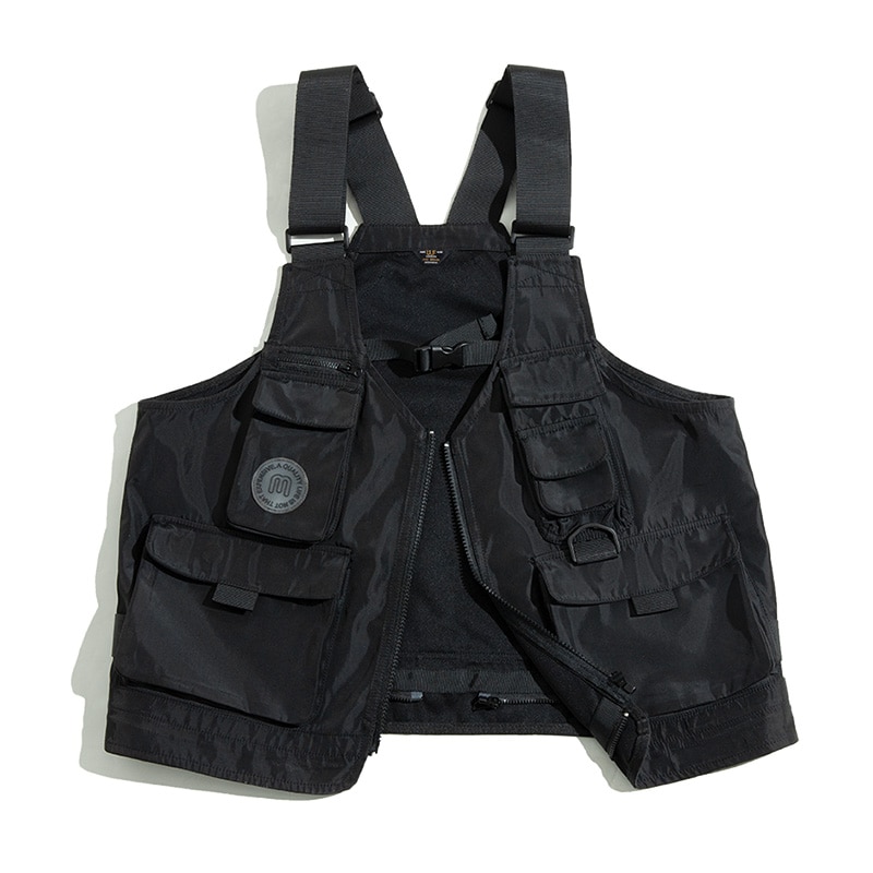 Maden Men Multi-pocket Tactical Vest Jacket &amp; Bag Japan Retro Multi-function Photography Waistcoat Wide Shoulder Strap Solid Bag