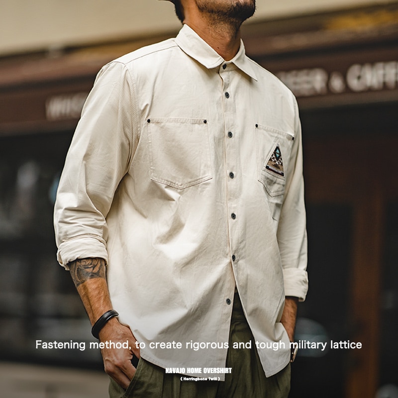 Maden Indian Totem Shirt Retro Sleeve Patchwork Pocket Turn-down Shirts