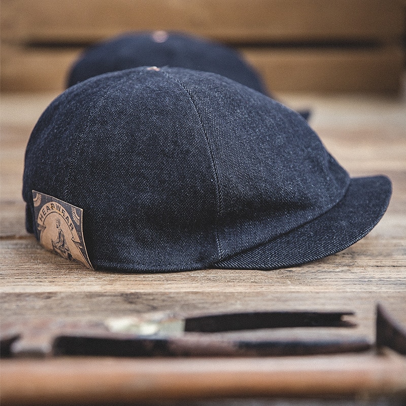 MADEN Denim Newsboy Caps For Men Casual Vintage Flat Retro Beret Hats