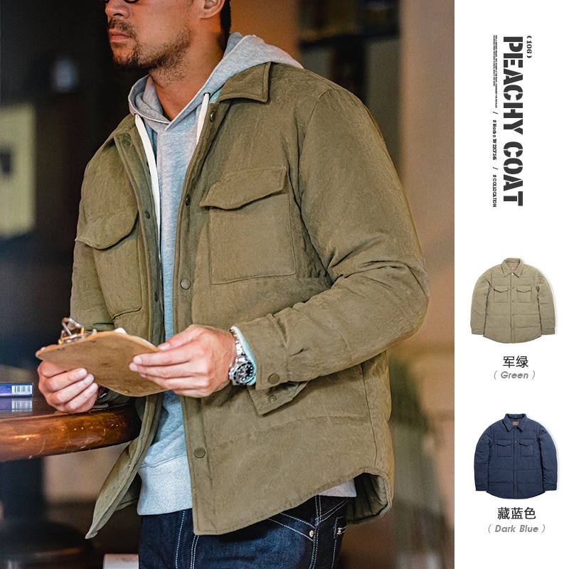 Maden Peach Skin Fabric Vintage Parka Men&#39;s Winter Coat Thick Short Slim Fit Padded Coats Soft Warm Casual Jackets 2022 New