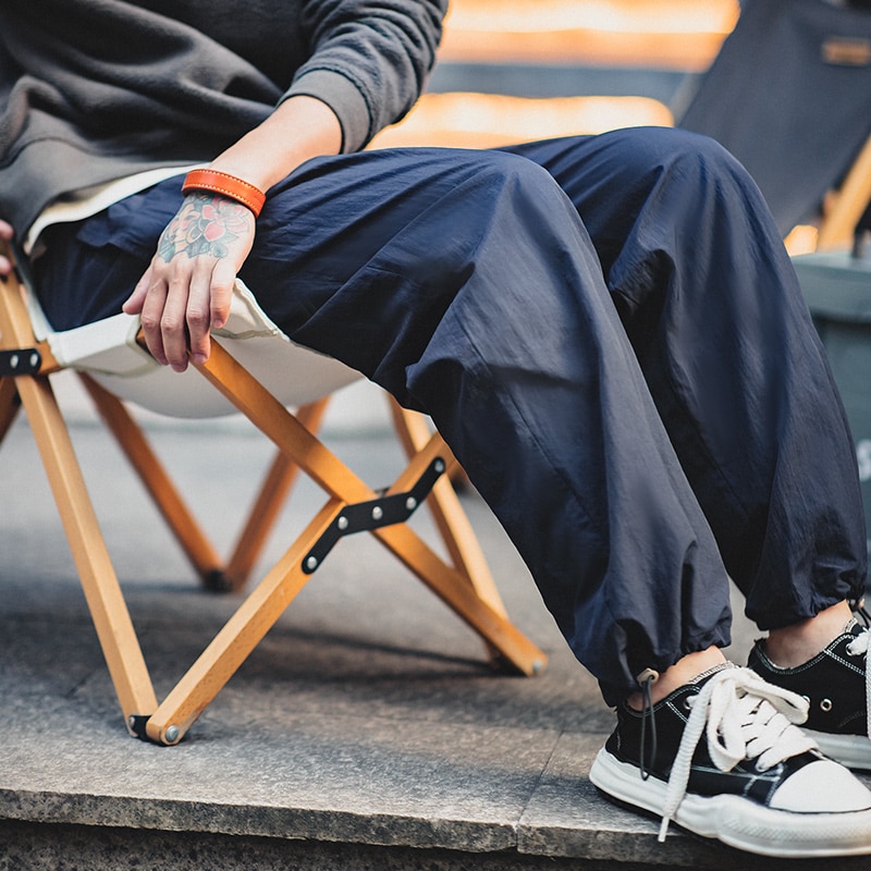 Maden Retro Loose Leggings Casual Pants Solid Color Breathable Sweatpants Elastic Drawstring Trousers Fashion Cargo Pants Men
