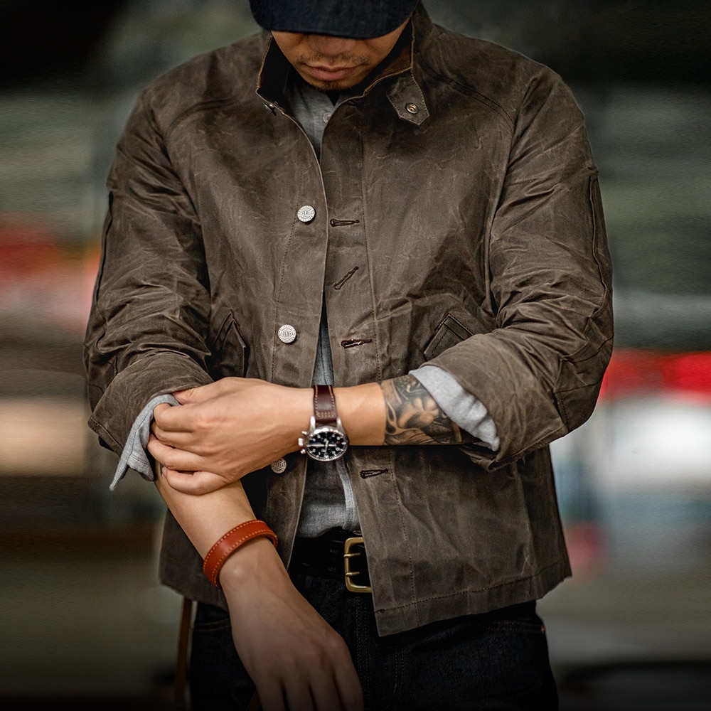 Maden Stand Collar Oil Waxed Jacket New Version Men s Jackets Dark Color Amekaji Waterproof Vintage Coat for Tough Guy