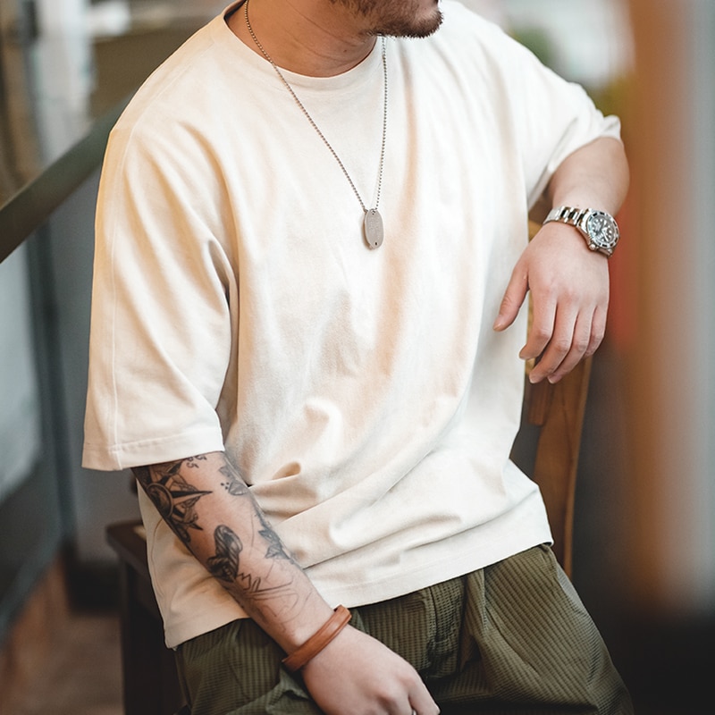Maden Vintage Heavyweight Faux Suede Men T-shirts Soft Breathable Oversized T Shirt 