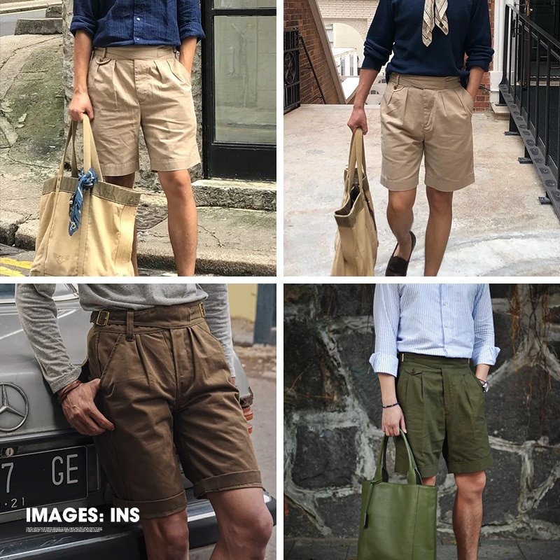 Maden Vintage High Waist Gurkha Short Pants for Men Army Green Oversize Casual Tactical Cargo Shorts
