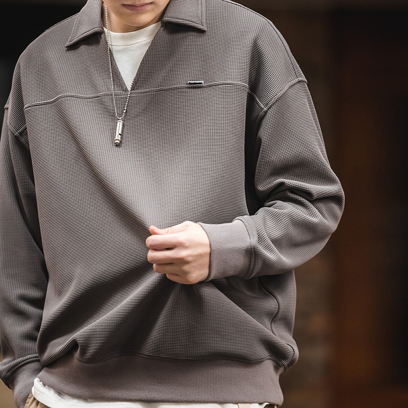 Maden Vintage Waffle V neck Polo Shirts for Men Essential