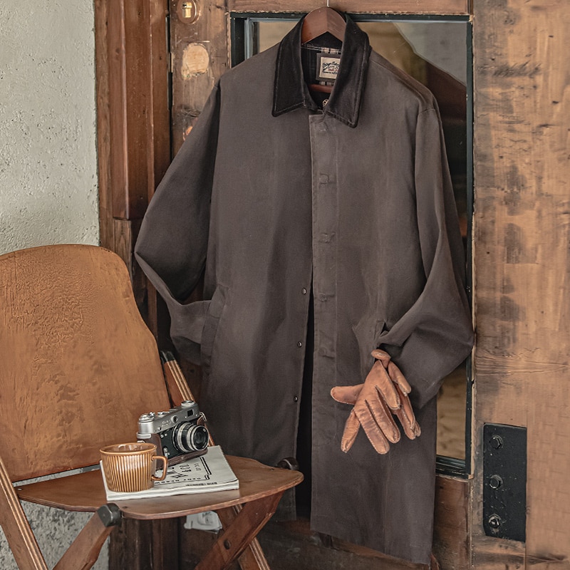 Maden Waxed Windbreaker Men’s Vintage Overcoat Fashion Long Jacket Waterproof Retro Male Coat Corduroy Turn-down Collar 2022 New