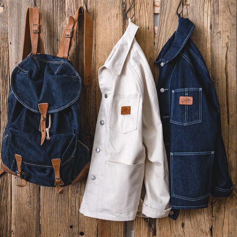 Maden White Jackets For Men Tooling French Retro Hunting Casual White Denim Jacket Shirt Slim Top Japanese Jacket Men's Trend
