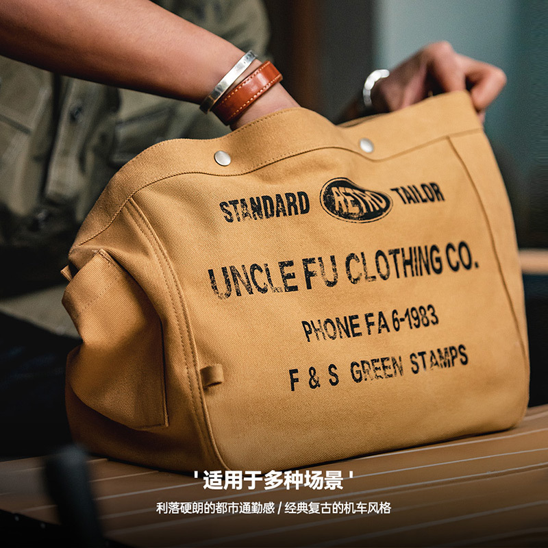 MADEN American Style Retro Large Capacity Crossbody Newsboy Bag Letters Canvas Motorcycle Computer Tote Messenger Bag