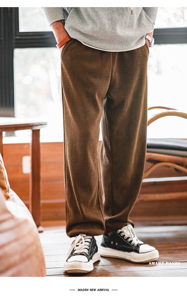 Maden Men's Chenille Fabric Pants Iron-free Drape Straight Long Pants Autumn Casual Trousers Oversized Sweatpants Tracksuits