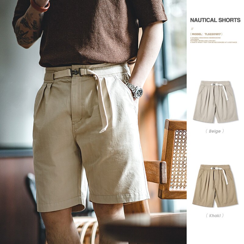 2022 Maden Summer Shorts For Man American Casual Wear Essentials Carabiner Belt Men&#39;s Cargo Shorts Slim