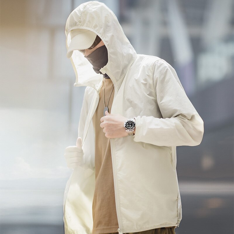 Maden Men's UPF 50+ UV Full Zip Sun Protection Jacket Light Thin Breathable Packable Fishing Windbreaker Hiking Hooded Skin Coat