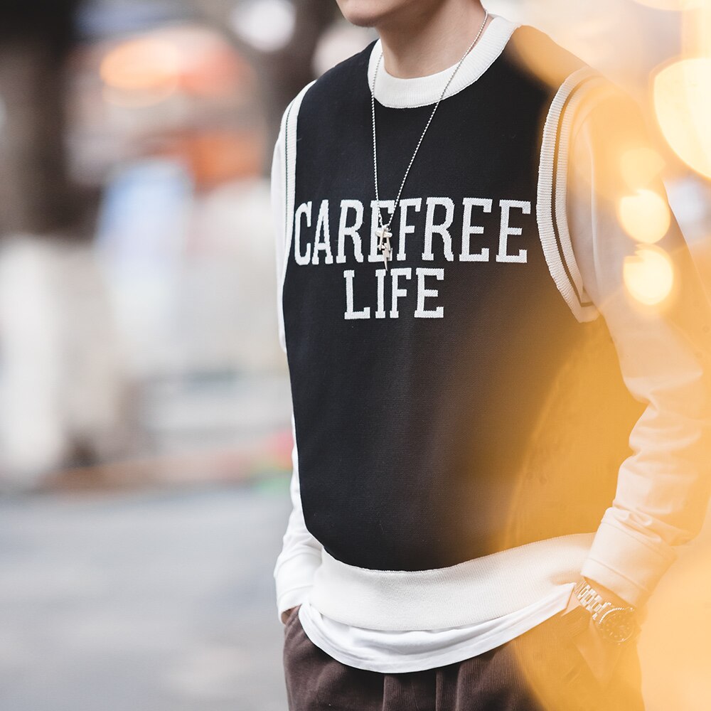 Maden Preppy Knitted Vest for Male Ivy Style Clothing Casual City Boy Letter Sweater Vest  Sleeveless Tops 2023 Spring New