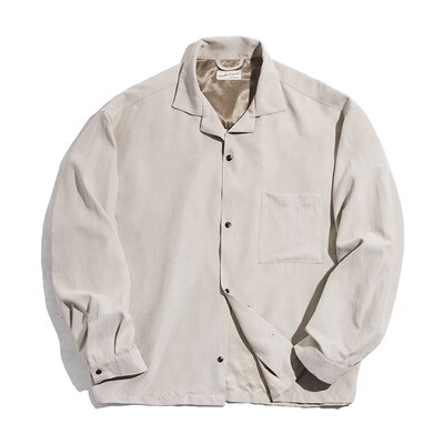 Maden Men’s Casual Long Sleeve Shirt Spring Autumn Retro Peach Skin Shirt Street Loose Fit Shirt Jacket Green Khaki
