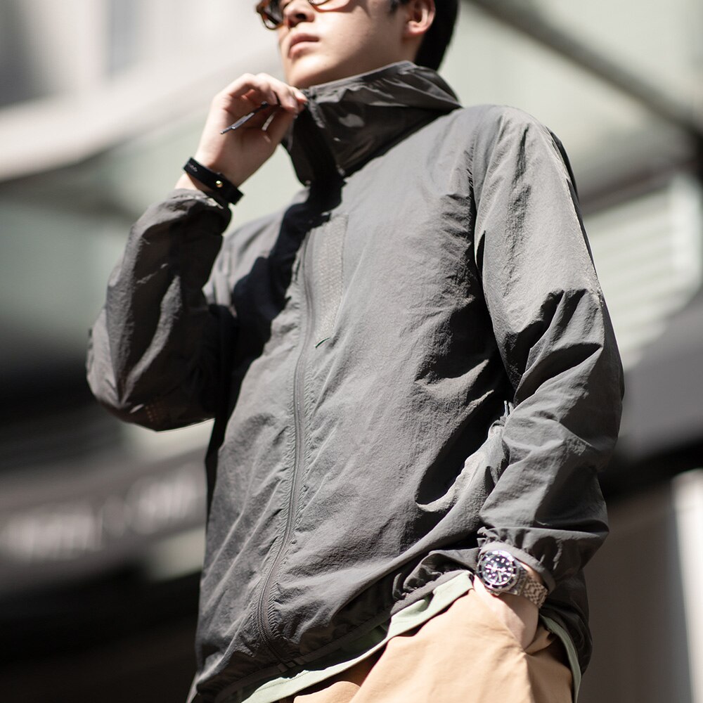 Maden Men's UPF 50+ UV Full Zip Sun Protection Jacket Light Thin Breathable Packable Fishing Windbreaker Hiking Hooded Skin Coat