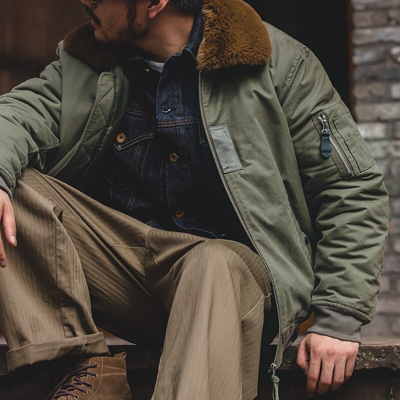 Maden Vintage B15 Bomber Jackets for Men Winter Military Windbreak Coats Warm Thick  Padded Jackets Outdoor Motorcycle Parkas