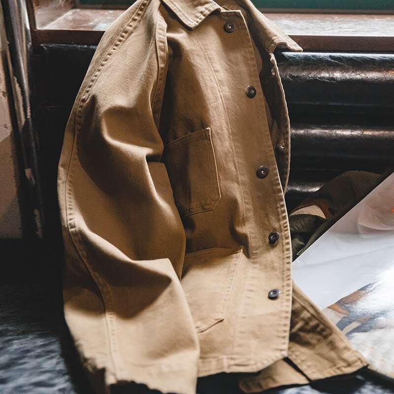 Maden Vintage Paris Buckle Jackets For Men Loose Cotton Solid Chore Coat Workwear Casual Jacket Man Clothing