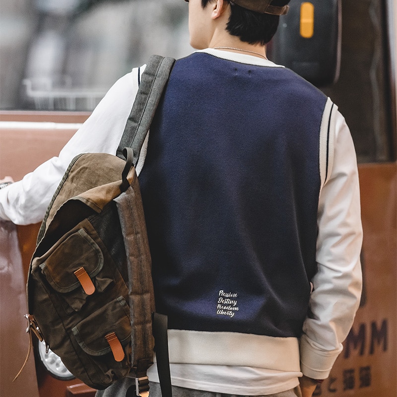 Maden Preppy Knitted Vest for Male Ivy Style Clothing Casual City Boy Letter Sweater Vest  Sleeveless Tops 2023 Spring New