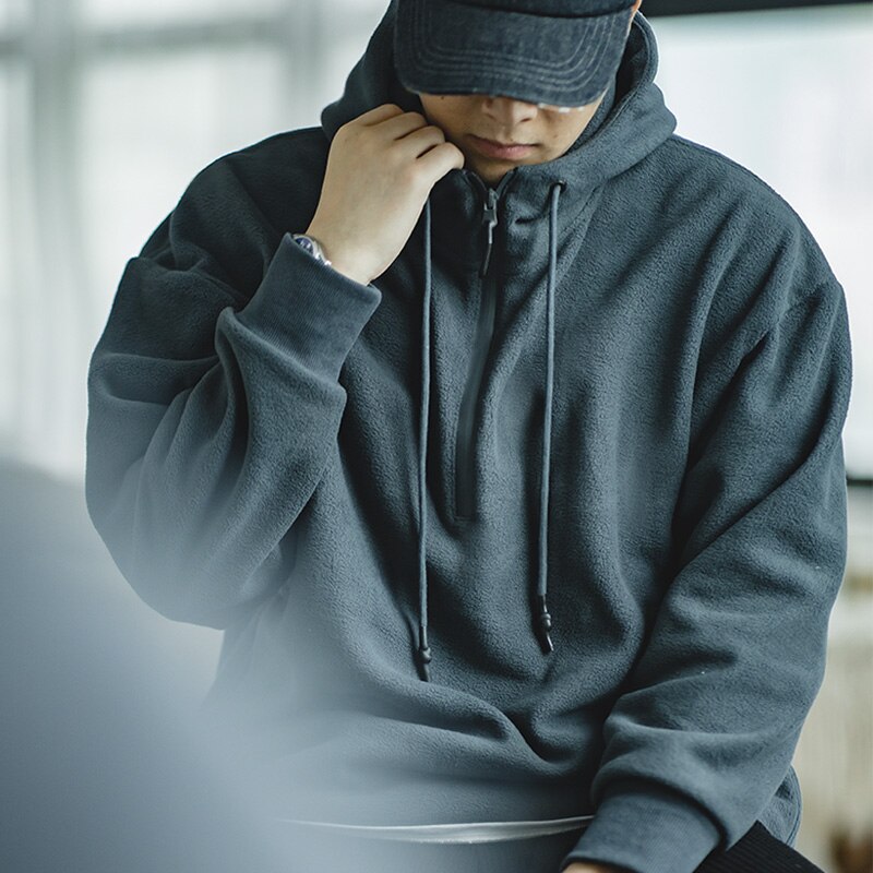 Maden Men Amekaji Solid Fleece Hoodies Sweatshirts Japan Retro Casual Oversize Thick Winter Pullover Hoody Tops