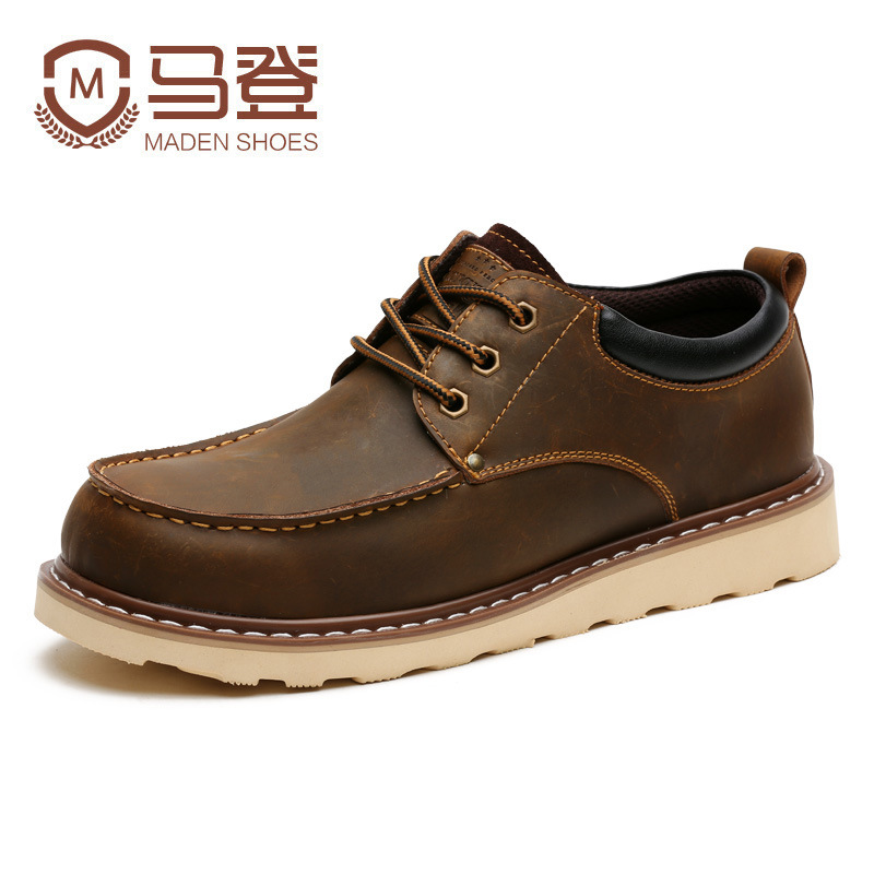 Maden Low cut crazy horse leather brown outdoor casual big head leather shoes