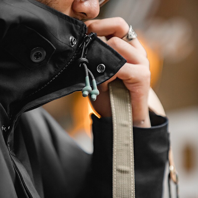 Maden Outdoor Sports Hooded Jacket for Men Motorcycle Black Windbreaker Korean Fashion Trench Coat Casual Long Jackets Outwear