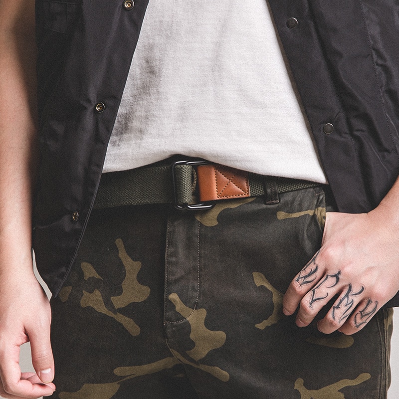 Maden Men’s Vintage Canvas Web Tactical Belt With Double D-Ring Black Khaki Green