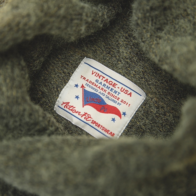 Maden Men's Vintage Warm Soft Mohair Turtleneck Sweater Green Grey Long Sleeve Sweater With Elbow Patch