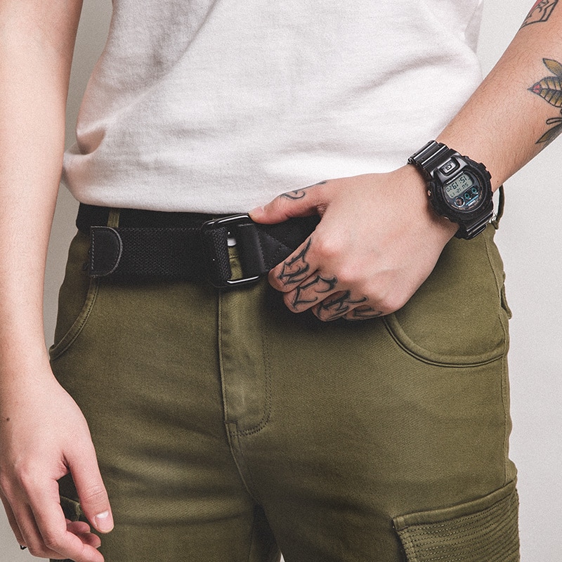 Maden Men’s Vintage Canvas Web Tactical Belt With Double D-Ring Black Khaki Green