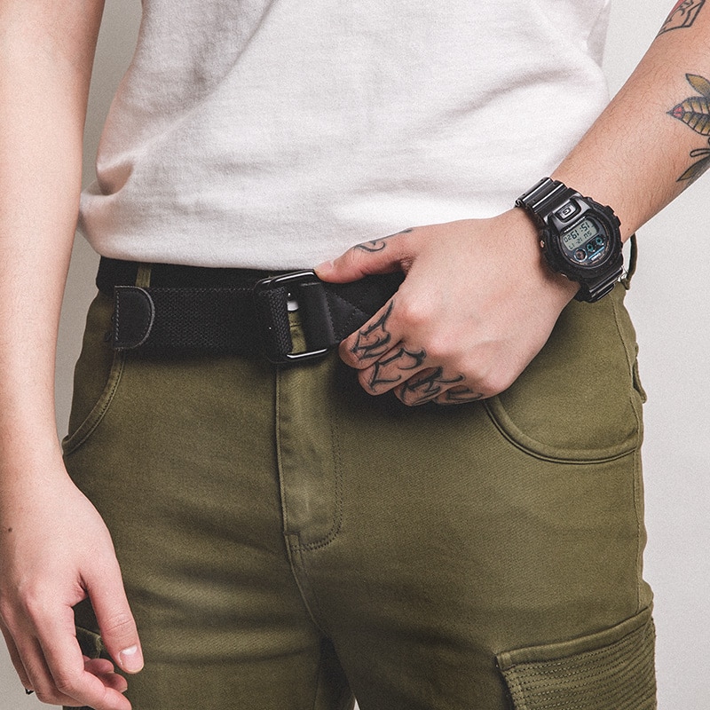 macoking Canvas Belt, Double D Ring Belt Men Cloth Belt Army Green 43 long  for waist 31-35 at  Men's Clothing store