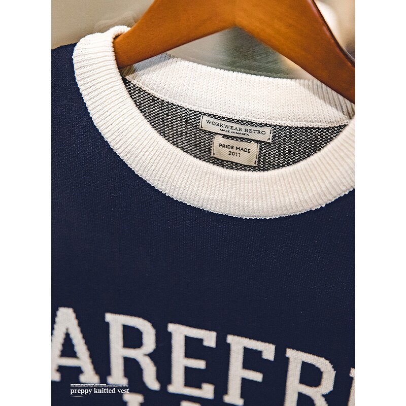 Maden Preppy Knitted Vest for Male Ivy Style Clothing Casual City Boy Letter Sweater Vest  Sleeveless Tops 2023 Spring New
