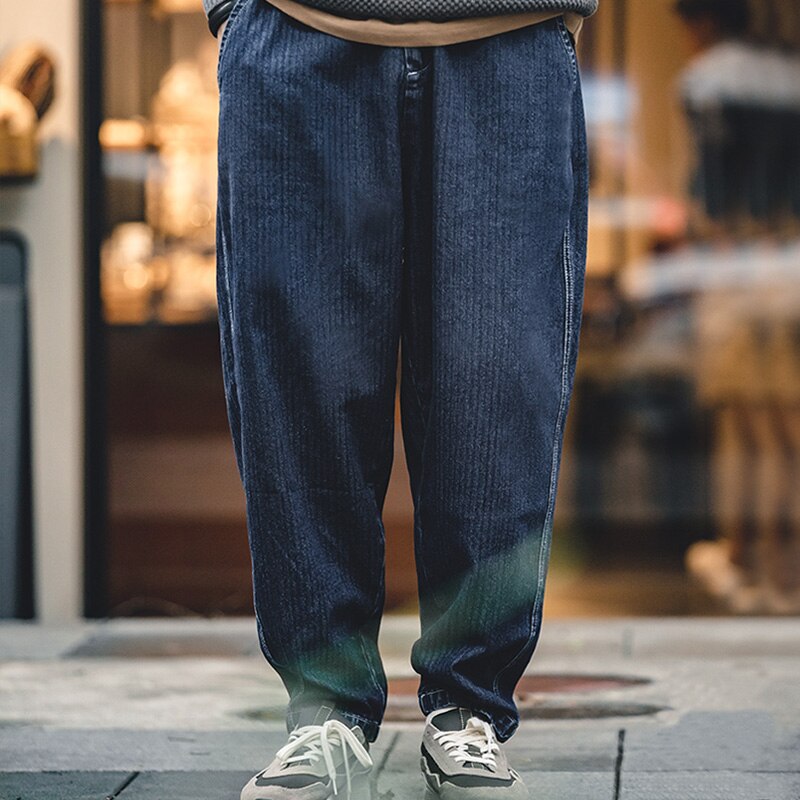 Maden Patchwork Harlan Jeans Japanese Vintage Denim Loose Wide Leg Mid Waist Streetwear Harajuku Trousers No Elastic Male Cargo