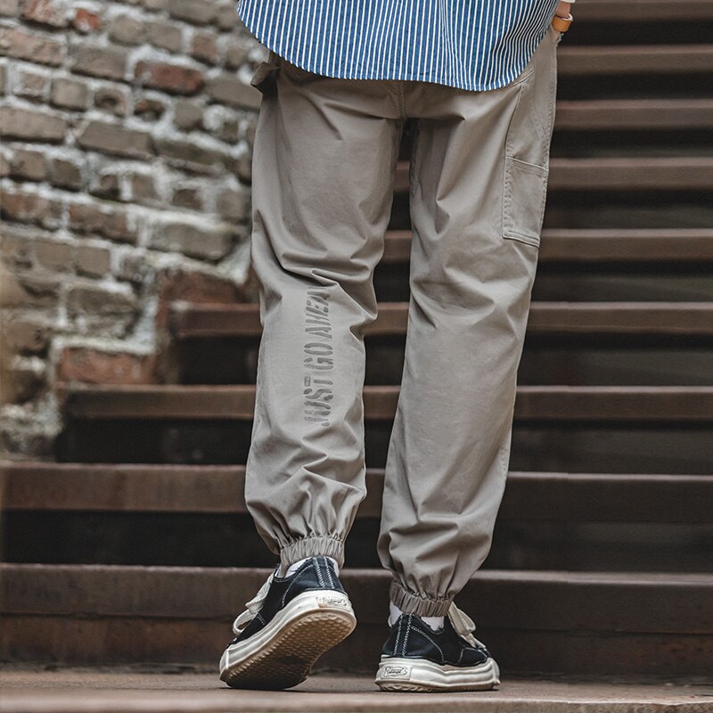 Maden Print Letter Cargo Pants Men Elastic Waist Pant SolidCotton Pocket Casual Vintage Men's Trendy Overalls