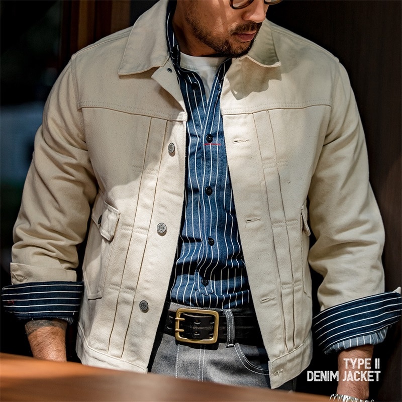 Maden Retro Jeans Jacket Men Amekaji Denim Coat Cotton 100% Slim Fit Outwear Fashion Streetwear Qality Vintage Men’S Clothing