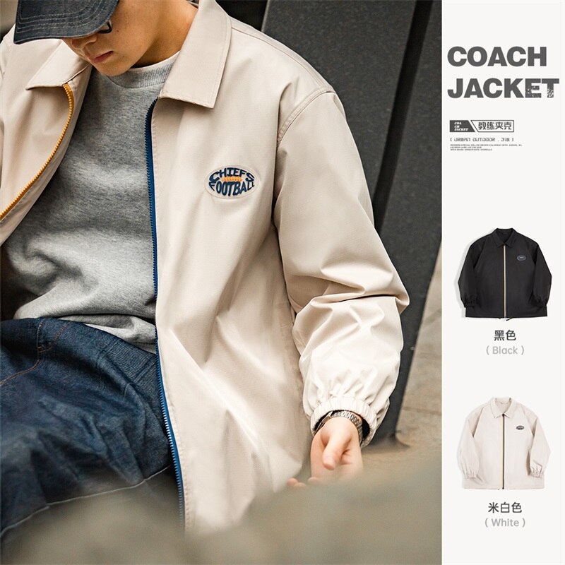 Maden Japanese Vintge Nylon Coach Jackets for Men City Boy Collision Color Zipper Streetwear Jacket Hip Hop Spring Sportswear