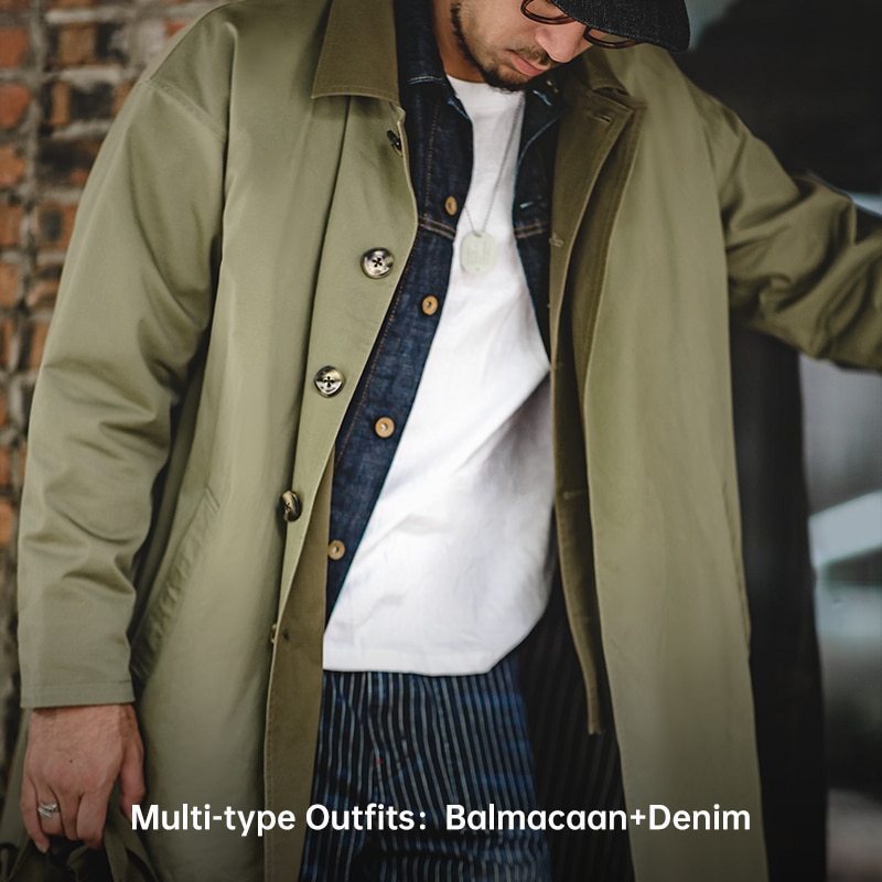 Maden Men Amekaji Trench Coats Mid-leng Jackets Coats Casual Solid Loose Fit Windbreakers Pocket Plus Size Coats