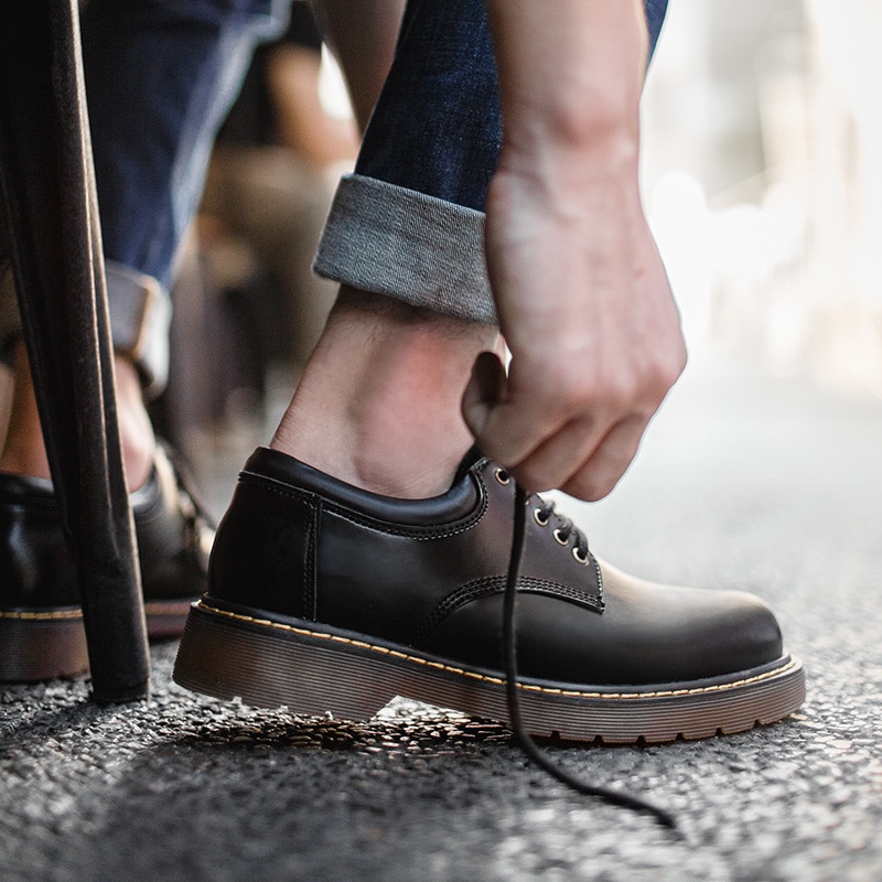 Maden 2022 New Arrival British style Low Top Black Boots Casual Functional Work Round Head Leather Shoes