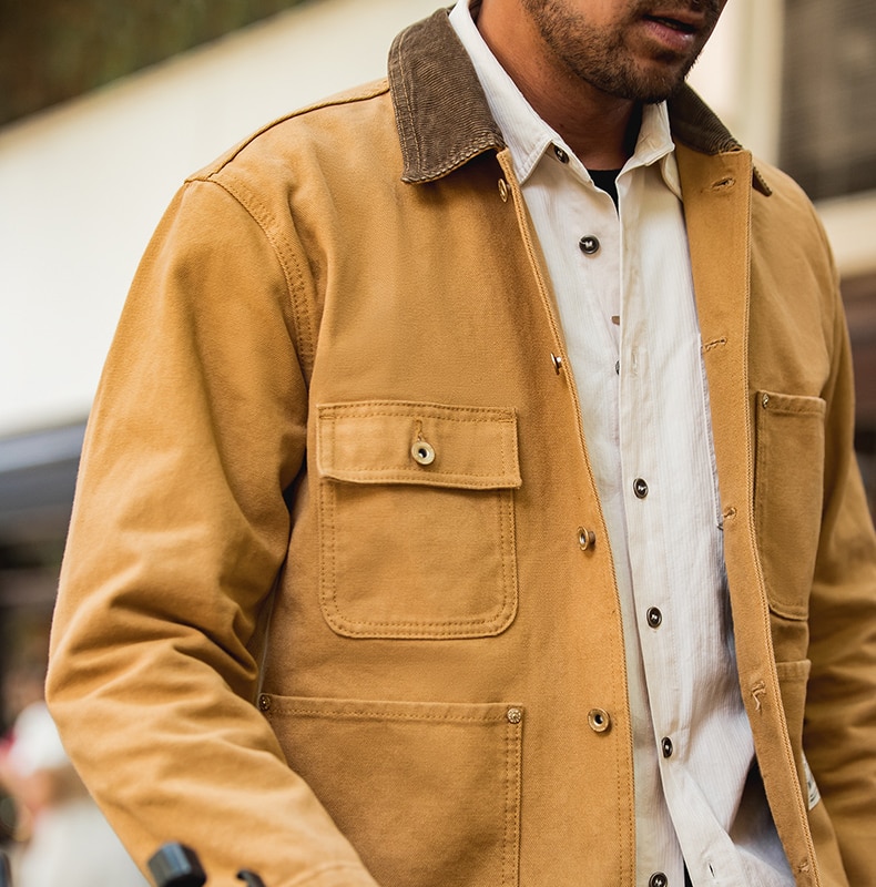 Maden American Retro Heavy Michigan Canvas Jackets Multi-pocket Khaki Lapel Thin Coats Men Autumn Jacket Fashion Trench Coat